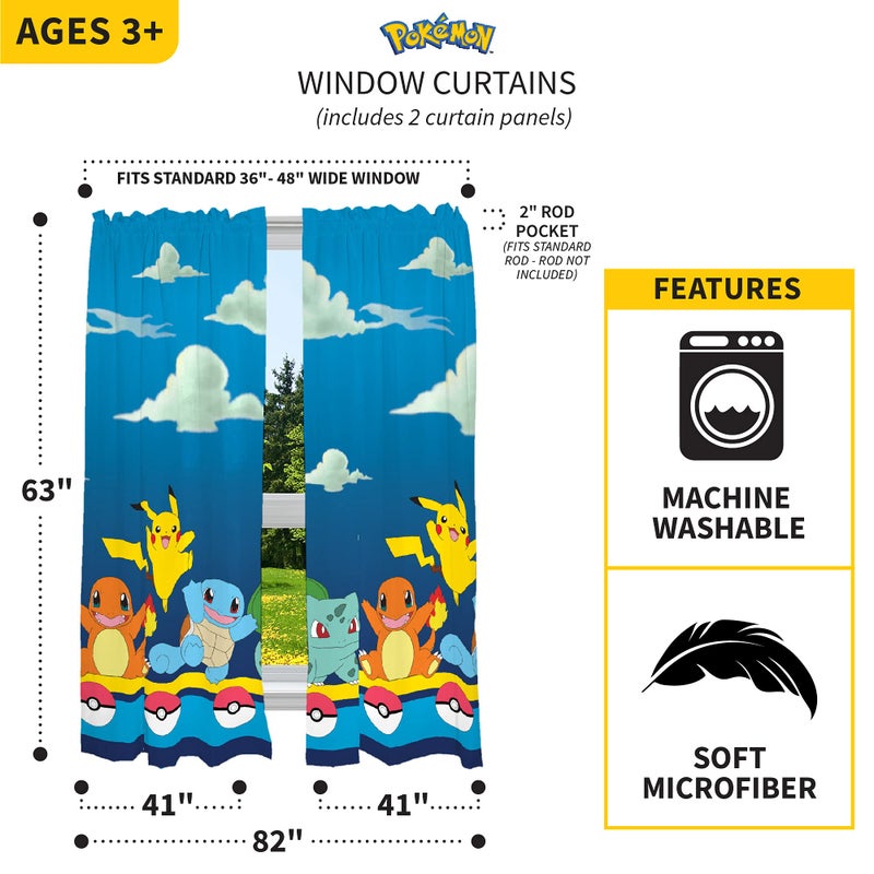Franco PokÃ©mon Gamer Kids Room Window Curtain Panels Drapes Set, 82 in x 63 in, (Officially Licensed Product) by Franco - Image 4