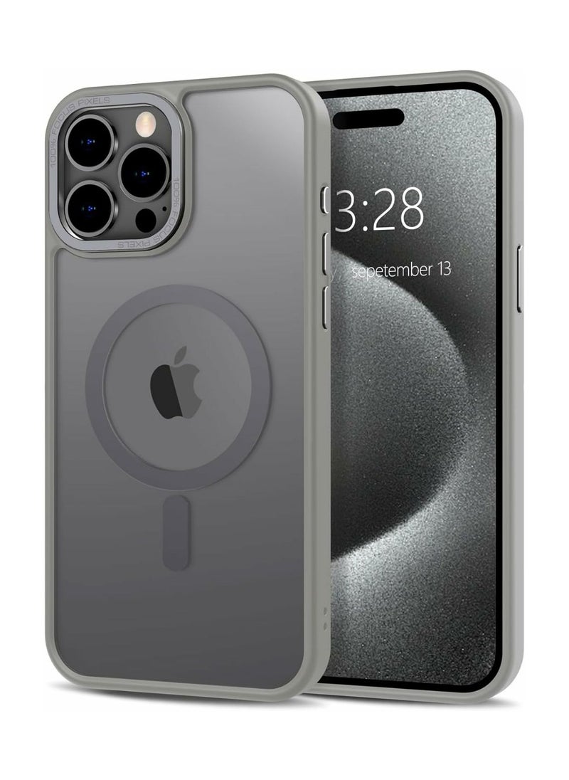 Denx - Matte Magnetic case for iPhone 15 Pro Max, High Grade Drop Protection with Shockproof Strip, Translucent Matte Back Phone Case (Grey) - Image 1