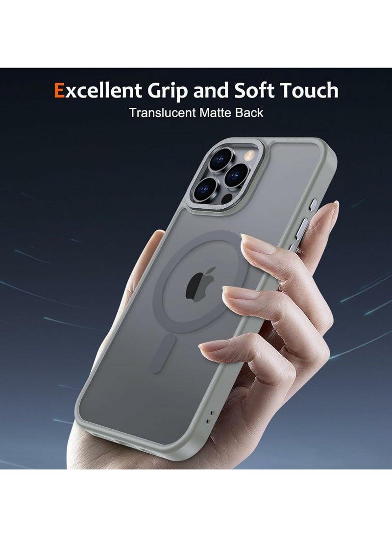 Denx - Matte Magnetic case for iPhone 15 Pro Max, High Grade Drop Protection with Shockproof Strip, Translucent Matte Back Phone Case (Grey) - Image 1