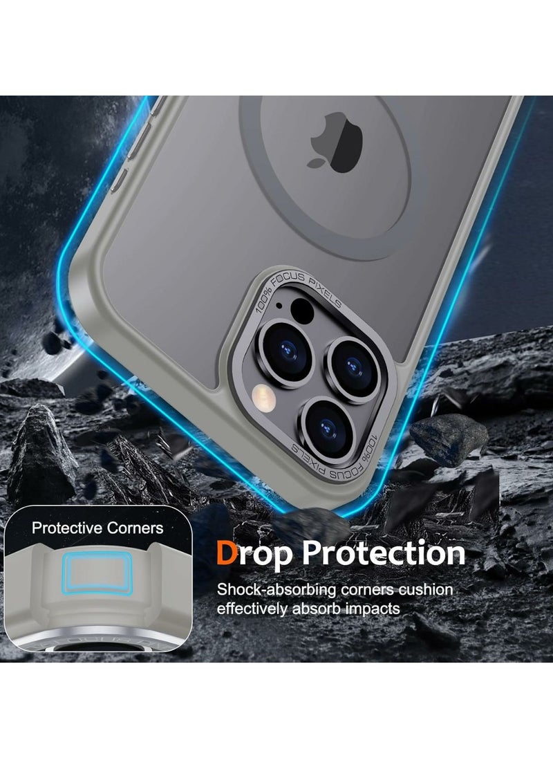 Denx - Matte Magnetic case for iPhone 15 Pro Max, High Grade Drop Protection with Shockproof Strip, Translucent Matte Back Phone Case (Grey) - Image 1
