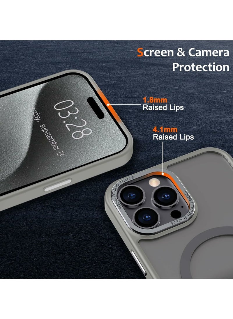 Denx - Matte Magnetic case for iPhone 15 Pro Max, High Grade Drop Protection with Shockproof Strip, Translucent Matte Back Phone Case (Grey) - Image 1