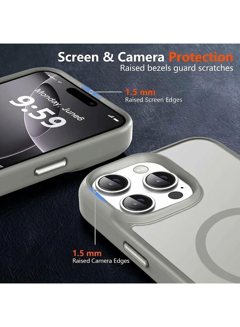 أكاليكس حافظة مغناطيسية مطفأة اللمعان لهاتف iPhone 15 Pro Max [مقاومة للصدمات ونحيفة] - غطاء خلفي صلب بملمس مطفأ وحماية فائقة الجودة | رمادي - Image 4