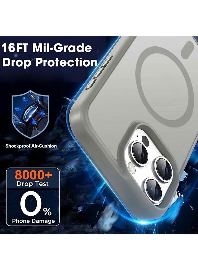 أكاليكس حافظة مغناطيسية مطفأة اللمعان لهاتف iPhone 15 Pro Max [مقاومة للصدمات ونحيفة] - غطاء خلفي صلب بملمس مطفأ وحماية فائقة الجودة | رمادي - Image 2