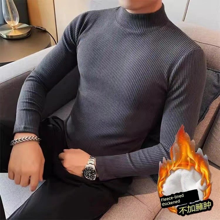 2025 autumn new half-turtleneck base shirt men's long-sleeved autumn clothes versatile striped slim-fit top inner T-shirt - Image 3