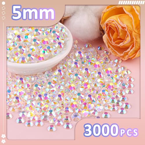 TINKRSTUFF 3000Pcs 5mm Resin Jelly Rhinestones with 1Pcs 10ml B7000 Jewelry Glue for Crafting, Transparent AB Flatback Gems, Bedazzling Crystal Bulk for DIY Crafts Clothing Tumblers Shoes Nail Art Fabric - Image 2