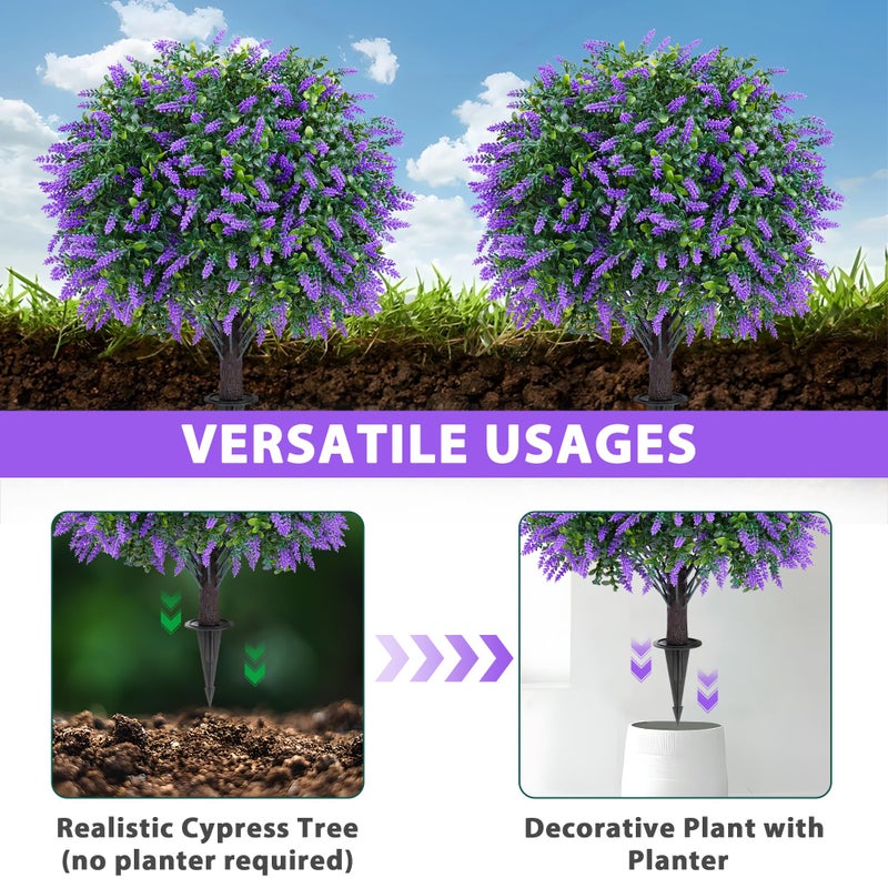 Grooy Artificial Boxwood Topiary Ball with Lavender, Set of 2 Artificial Shrub Bushes with Ground Spike, UV Resistant Fake Evergreen Plant Tree for Porch Outdoor Planters Indoor Valentine's Day - Image 4