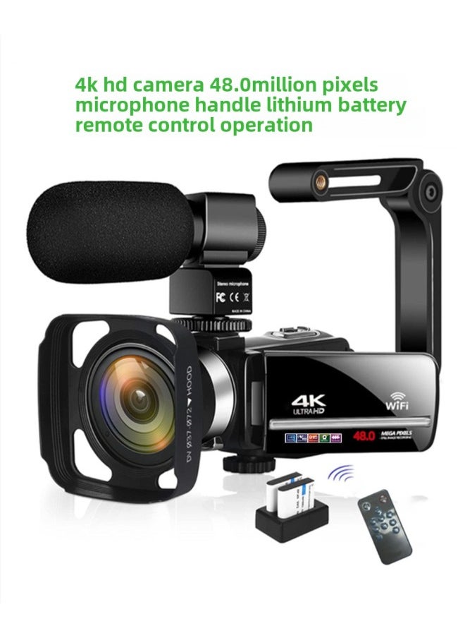 Generic English Products 4K HD Digital Camera Suitable For 48MP With Microphone Touch Screen 4kwifi-Body Color:Standard Black Wide-angle Lens 1x Wide Microphone Handheld Stabilizer Battery (2 In Total) Dual-charge 64GB Card  - Image 1