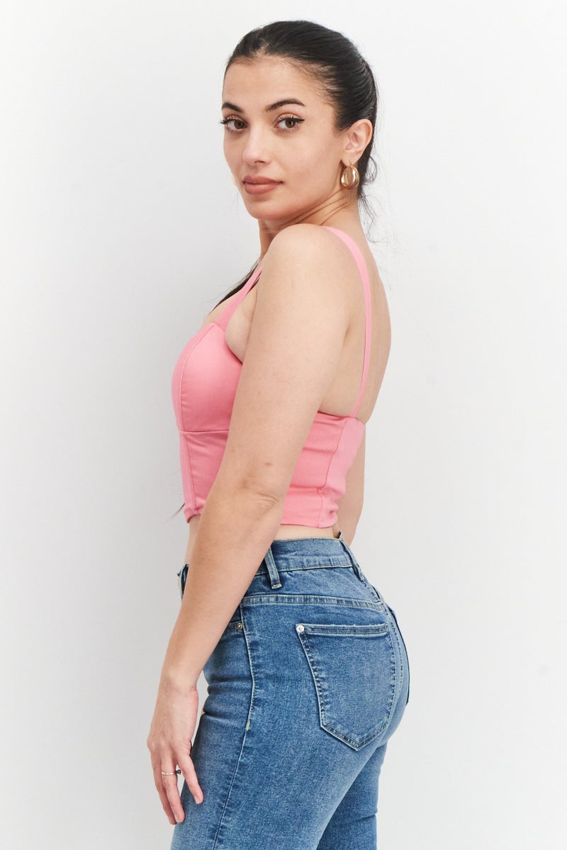 Mohito Women Padded Sweetheart Neckline Sleeveless Crop Top, Pink - Image 3