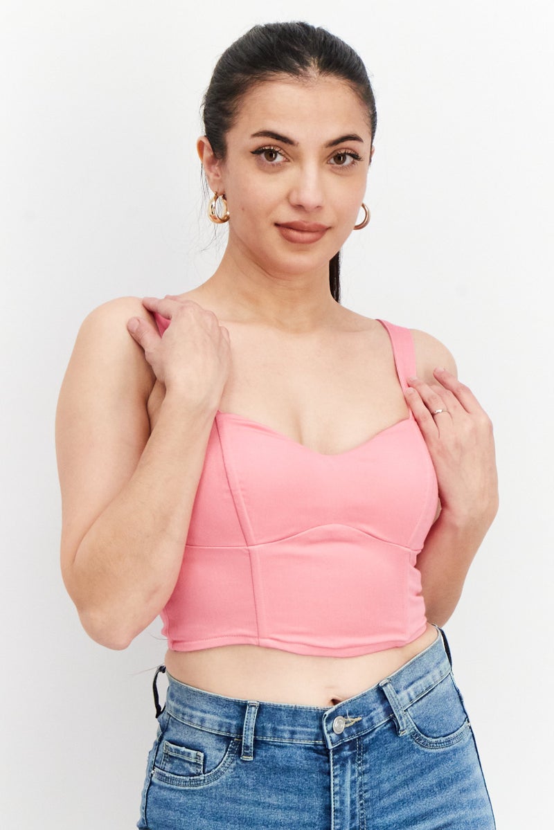Mohito Women Padded Sweetheart Neckline Sleeveless Crop Top, Pink - Image 1