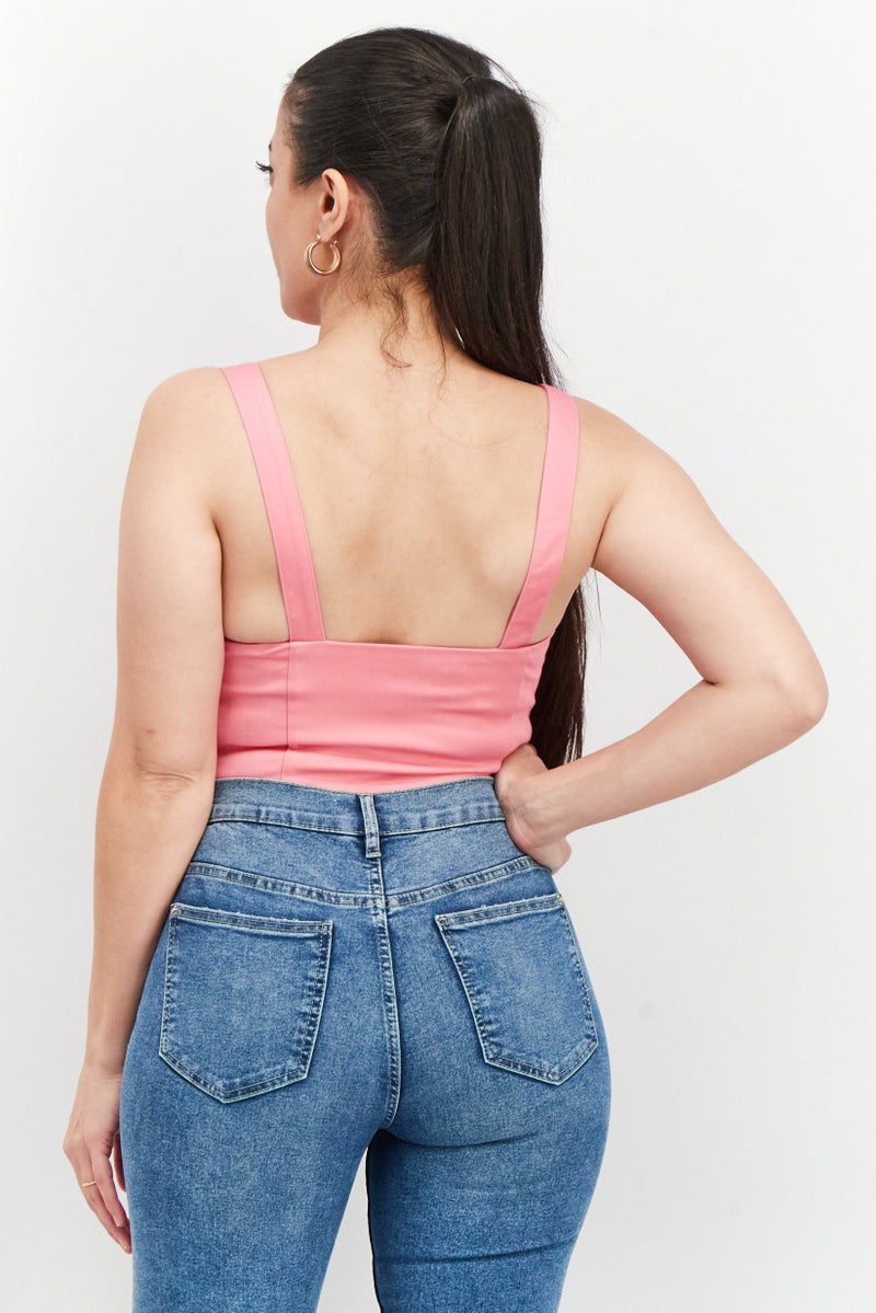Mohito Women Padded Sweetheart Neckline Sleeveless Crop Top, Pink - Image 4
