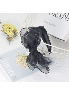 ldreamam MHDGG Bow Headband Knotted Headband for Women Girls,Solid Colors Gauze Lips Wide Headbands Twist Bow Turban Headwrap Rabbit Ears Hairband with Cloth Wrapped Headwear,Black  - Image 3