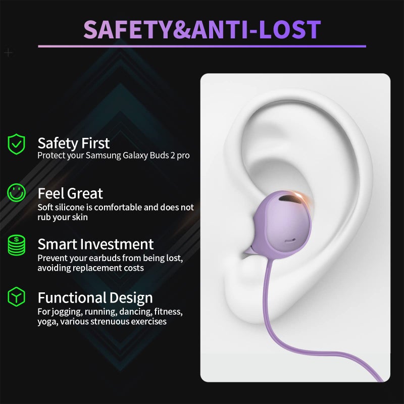 WOFRO Anti-Lost Strap for Galaxy Buds 2 Pro (2022), Sports Soft Silicone Lanyard Accessories Compatible with Samsung Galaxy Buds Pro 2 Earbuds Neck Rope (bora purple) - Image 2