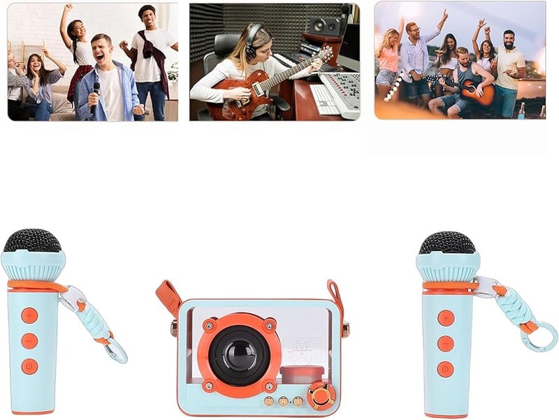 SUNGOOYUE Portable Karaoke Machine Speaker With 2 Wireless Microphones For Home Party Outdoor Orange - Image 3