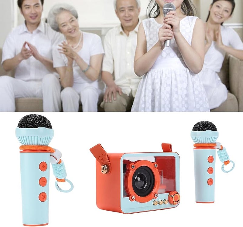 SUNGOOYUE Portable Karaoke Machine Speaker With 2 Wireless Microphones For Home Party Outdoor Orange - Image 4