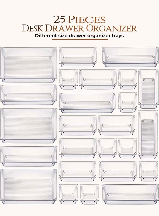 MOSH 25 piece Clear Plastic Drawer Organizer Tray, Drawer Dividers Storage Bins For Bathroom, Vanity & Accessories Storage, Small & Large Plastic Containers For Makeup, Kitchen & Utensils. - Image 1