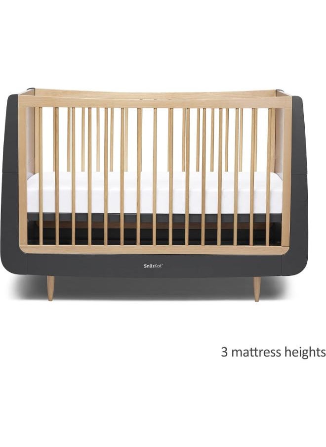 Snuz - Kot Skandi Cot Bed For Infant And Baby Bedding/Sleeping, Easly Convert To Toddler Bed, Made of Sustainably Sourced Wood , From 0 M To 10 Years , Dimensions W72 X L133Cm X H89Cm - Slate - Image 1