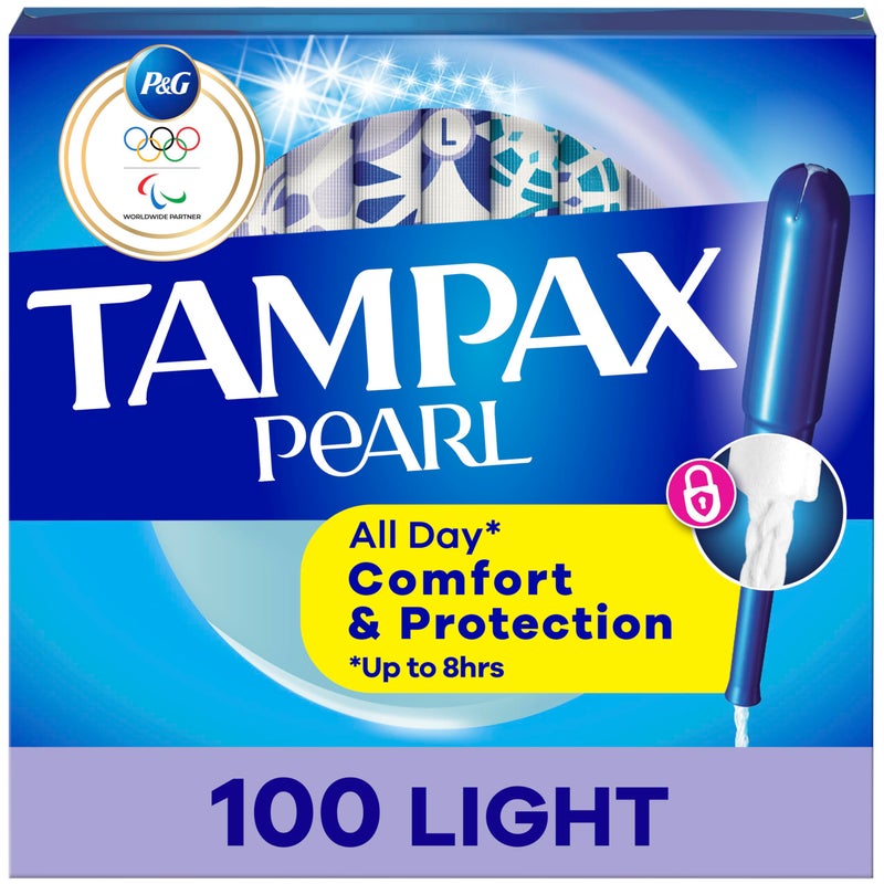 Tampax تامباكس بيرل تامبون للنساء، مع حافة تسرب، امتصاص خفيف، بدون رائحة، 100 قطعة (عبوتان من 50) (قد يختلف التغليف) - Image 1