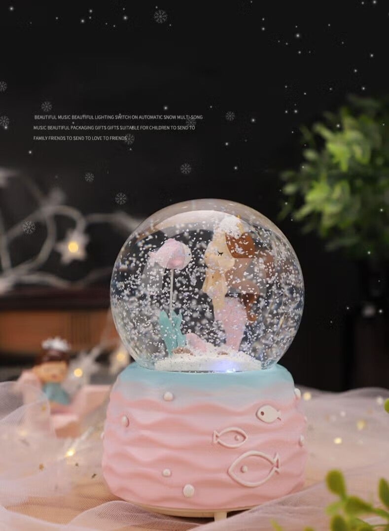 أجريون كرات ثلجية ، كرات ثلجية على شكل حورية البحر مع موسيقى ، مصابيح LED ، زينة عرض لامعة ، ديكور منزلي لأساسيات غرفة الأطفال ، هدية عيد ميلاد ، تذكار ثمين ، هدايا مبتكرة لطيفة ومقتنيات (وردي) - Image 3