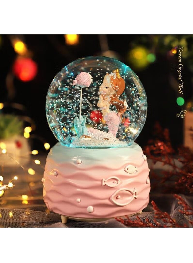 أجريون كرات ثلجية ، كرات ثلجية على شكل حورية البحر مع موسيقى ، مصابيح LED ، زينة عرض لامعة ، ديكور منزلي لأساسيات غرفة الأطفال ، هدية عيد ميلاد ، تذكار ثمين ، هدايا مبتكرة لطيفة ومقتنيات (وردي) - Image 1