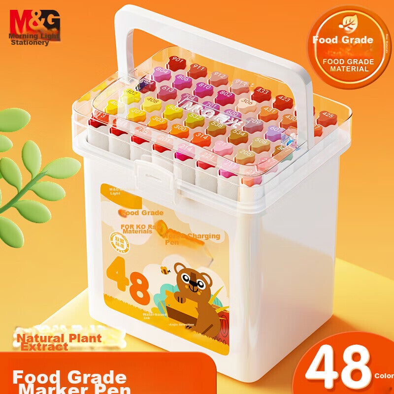 M&G Stationery, 48 Colors Food-Grade Water-Based Markers, Children's Dual-Tip Triangular Handle Washable Watercolor Pens, Student Art Brushes, Highlighters, Birthday And Chinese New Year Gift - Image 1