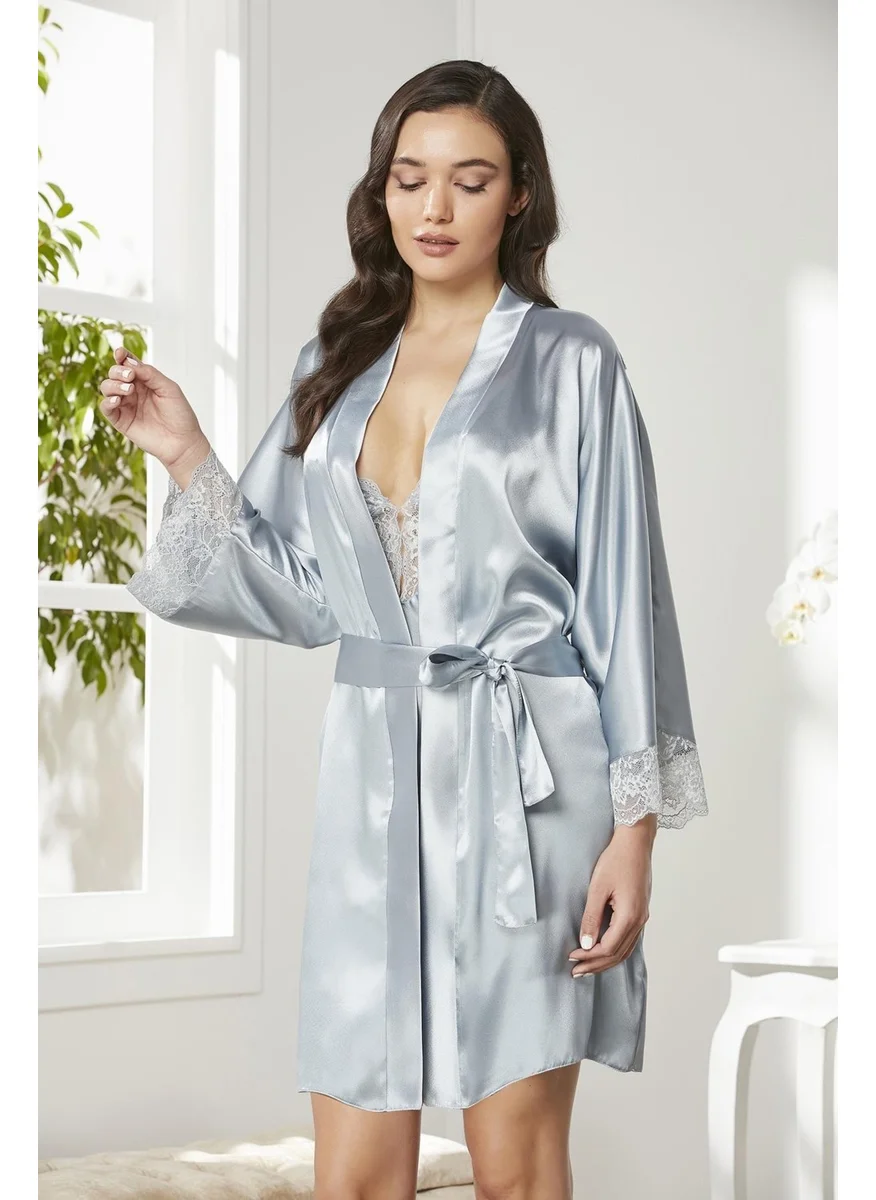بيير كاردان Satin Lace Nightgown & Dressing Gown Set - 4280