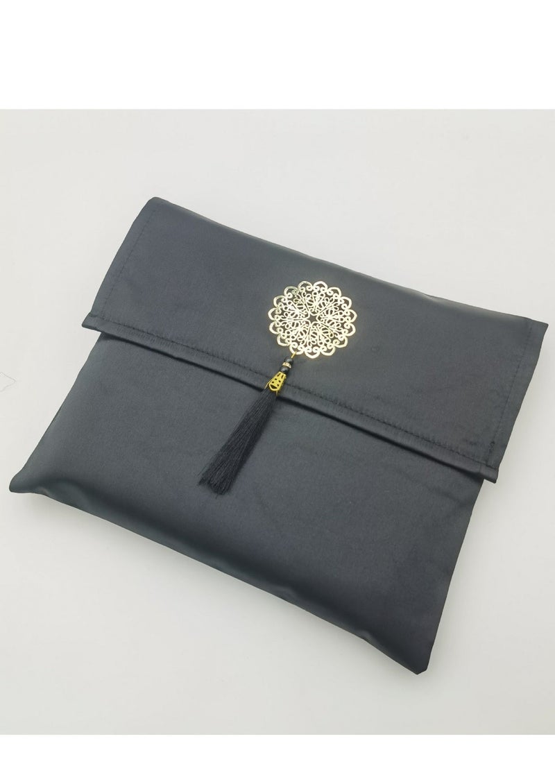 AuliceVerse Prayer Mat Muslim Prayer Rug and Beads Set with Portable Slub Fabric Bag | Janamaz Sajadah Soft Islamic Prayer Mat gift set in Black - Image 5