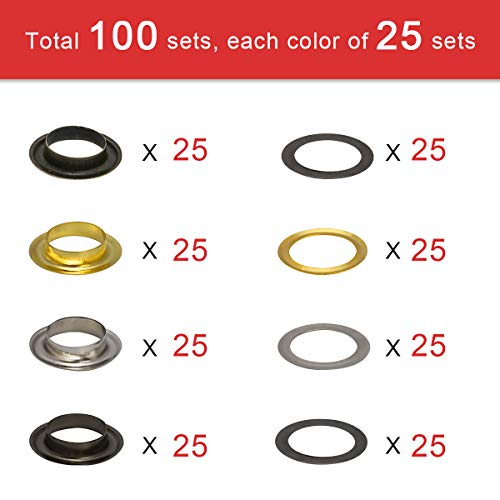 Luxiv 1/2 Inch Grommet Kit 100 Sets, Luxiv Grommets Eyelets 12mm Sewing Eyelets Gold, Silver, Black Metal Gromit Kits 4 Colors with Tools and Storage Box - Image 2