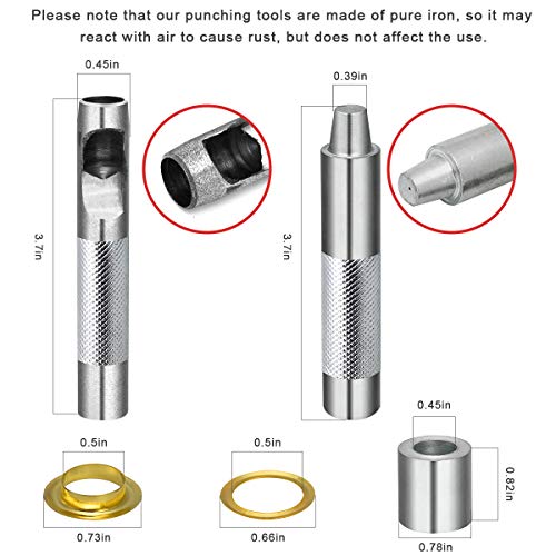 Luxiv 1/2 Inch Grommet Kit 100 Sets, Luxiv Grommets Eyelets 12mm Sewing Eyelets Gold, Silver, Black Metal Gromit Kits 4 Colors with Tools and Storage Box - Image 3