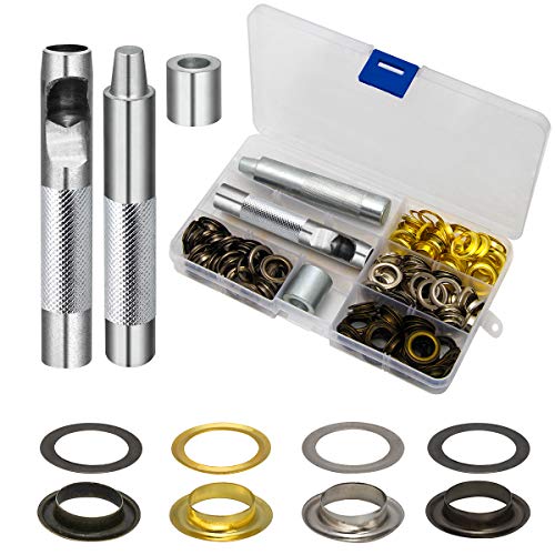 Luxiv 1/2 Inch Grommet Kit 100 Sets, Luxiv Grommets Eyelets 12mm Sewing Eyelets Gold, Silver, Black Metal Gromit Kits 4 Colors with Tools and Storage Box - Image 1