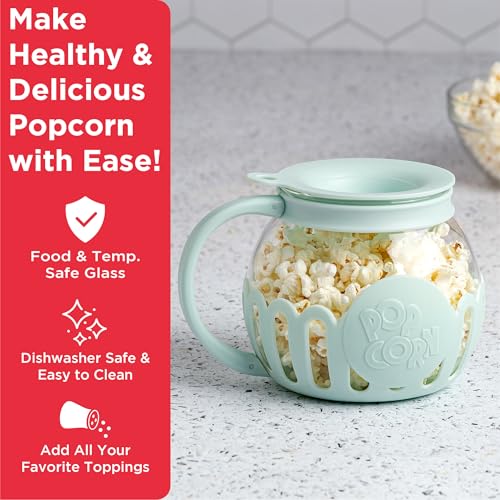 Ecolution Patented Micro-Pop Microwave Popcorn Popper with Temperature Safe Glass, 3-in-1 Lid Measures Kernels and Melts Butter, Made Without BPA, Dishwasher Safe, 1.5-Quart, Aqua - Image 2