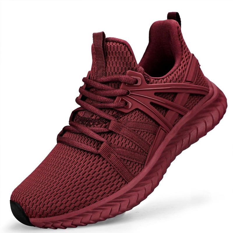 Abboos Womens Non Slip Running Shoes Lightweight Breathable Shoes Mesh Sneakers Athletic Gym Sports Walking Shoes Agate Red Size 10 - Image 1