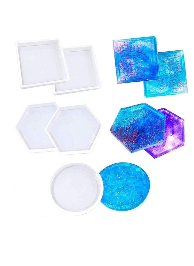 SYOSI 5 Pack Coaster Resin Moulds Transparent Silicone Mould Include Hexagon Square Round Shape Mould Silicone Coaster Moulds Epoxy Resin Mould Kit for Casting, Coaster Making DIY Craft - Image 1