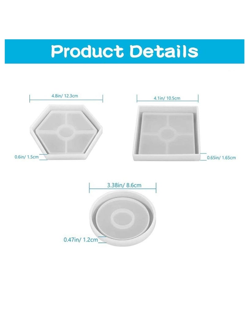 SYOSI 5 Pack Coaster Resin Moulds Transparent Silicone Mould Include Hexagon Square Round Shape Mould Silicone Coaster Moulds Epoxy Resin Mould Kit for Casting, Coaster Making DIY Craft - Image 2