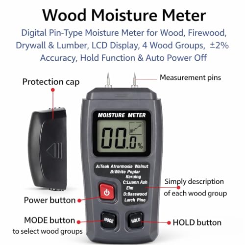 LABART Digital Wood Moisture Meter for Firewood, Small Handheld Wood Moisture Detector for Firewood Humidity Detector for Cordwood, Furniture, Floor, Wood Humidity, Corrugated Box & Many More - Image 4