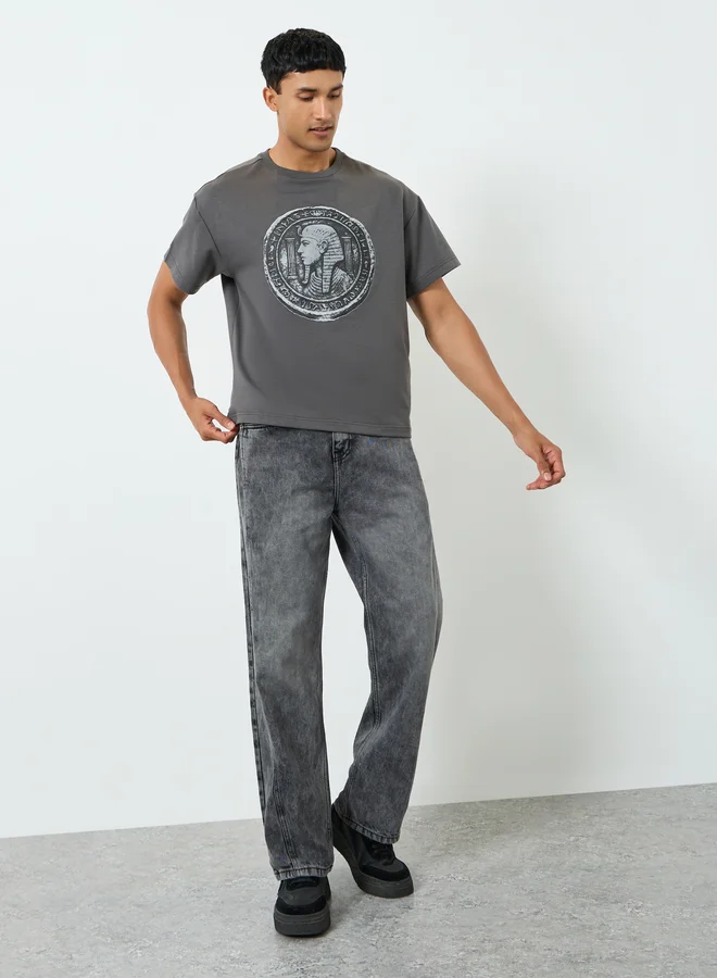 Styli Men Oversized Washed Panelled Jeans