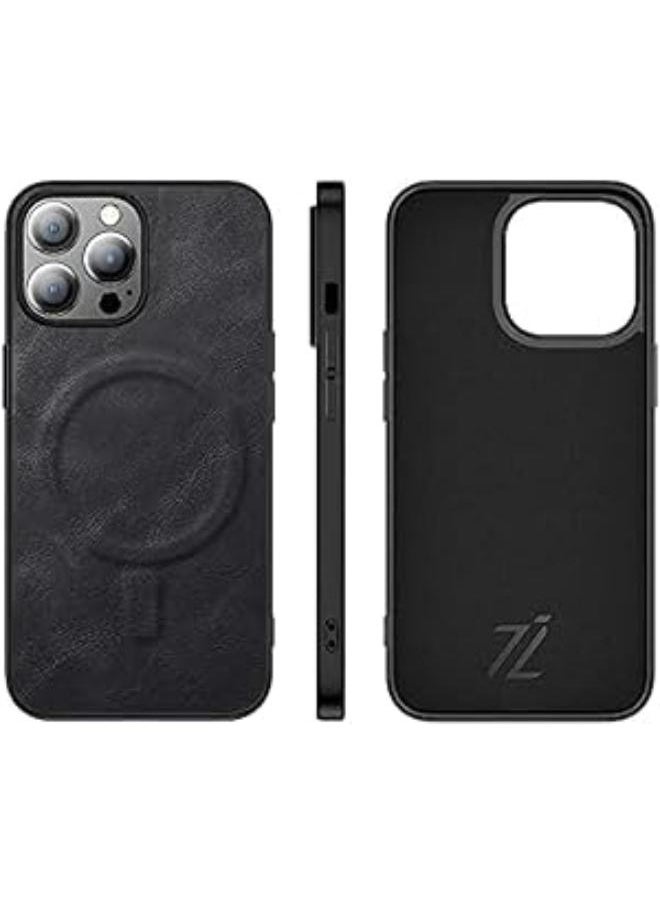 Izone iPhone Magnetic Luxury Leather Case Designed for MagSafe Chargers for iPhone 12 Series 13 Series BY IZONE (iPhone 14 Pro, Black) 