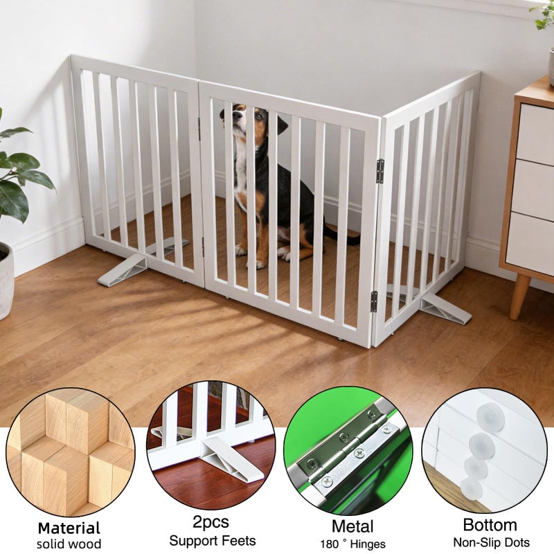 ZJSF Freestanding Indoor Dog Gate for House Foldable Wood White Puppy Gate for Doorways Pet Gate for Stairs Extra Wide Pet Fence 24" Height 3 Panels - Image 5