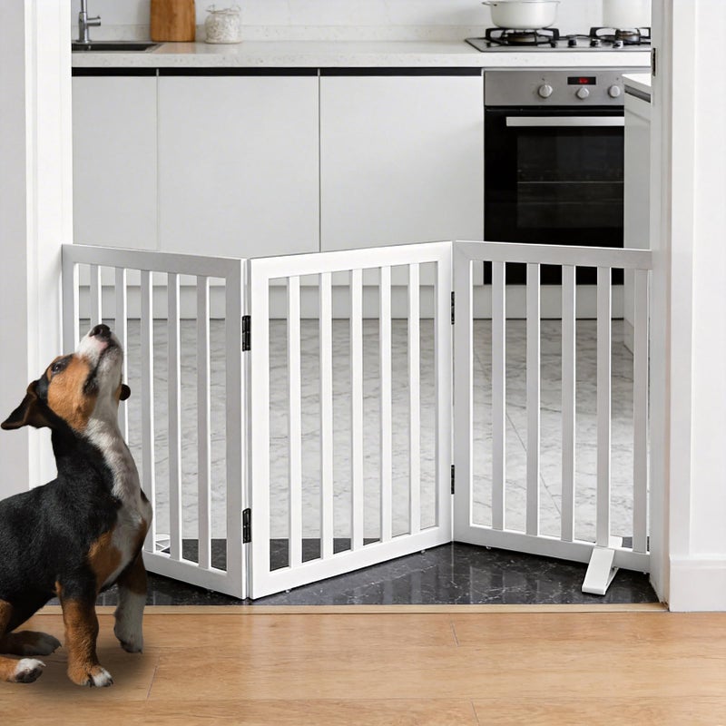 ZJSF Freestanding Indoor Dog Gate for House Foldable Wood White Puppy Gate for Doorways Pet Gate for Stairs Extra Wide Pet Fence 24" Height 3 Panels - Image 2