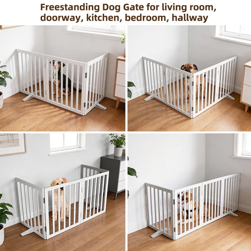 ZJSF Freestanding Indoor Dog Gate for House Foldable Wood White Puppy Gate for Doorways Pet Gate for Stairs Extra Wide Pet Fence 24" Height 3 Panels - Image 4