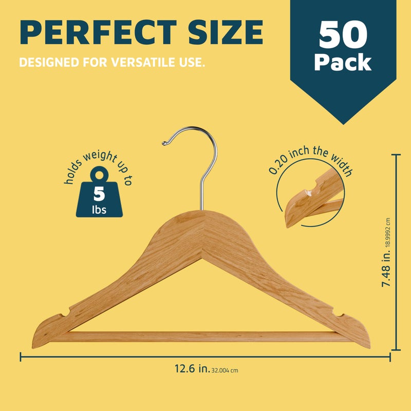 LifeMaster Natural Color Wooden Kids Hangers 50 Pack, Toddler & Baby Wooden Hangers, 11.8" Solid Maple Wood with 360Â° Swivel Hook, Pants Bar & Notches, Up to 7.7lb Capacity, Space-Saving Design for Ages 0â€“8 - Image 2