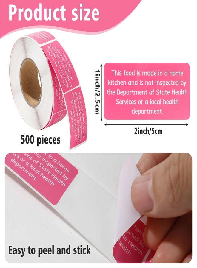 Varpotle 500 Count Cottage Food Law Labels Stickers, 2x1 Inch Made in a Home Kitchen Labels, Pink Cottage Law Labels for Homemade Bakery, Canning, Farmers Market Packaging, Home Kitchen (Pink-500, 2 x 1 Inch) - Image 5