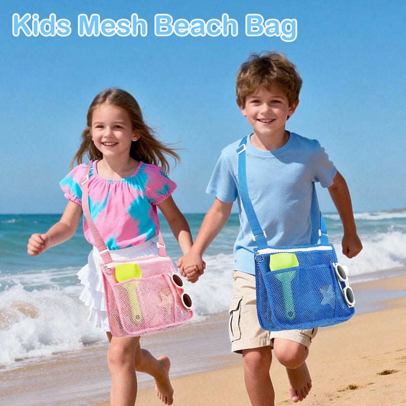 Fammart Mesh Beach Bag, Large Beach Tote with Zipper Pocket, Toys Pool Bag for Family Travel Vacation Cruise Essentials, Small, 3PCS - Pink, Purple, Blue - Image 3