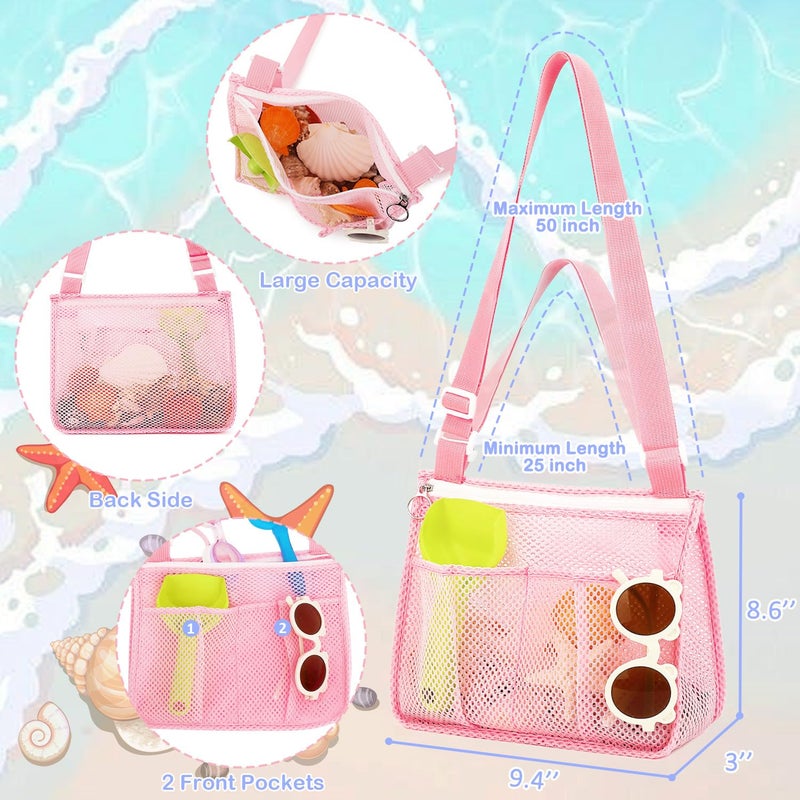 Fammart Mesh Beach Bag, Large Beach Tote with Zipper Pocket, Toys Pool Bag for Family Travel Vacation Cruise Essentials, Small, 3PCS - Pink, Purple, Blue - Image 5