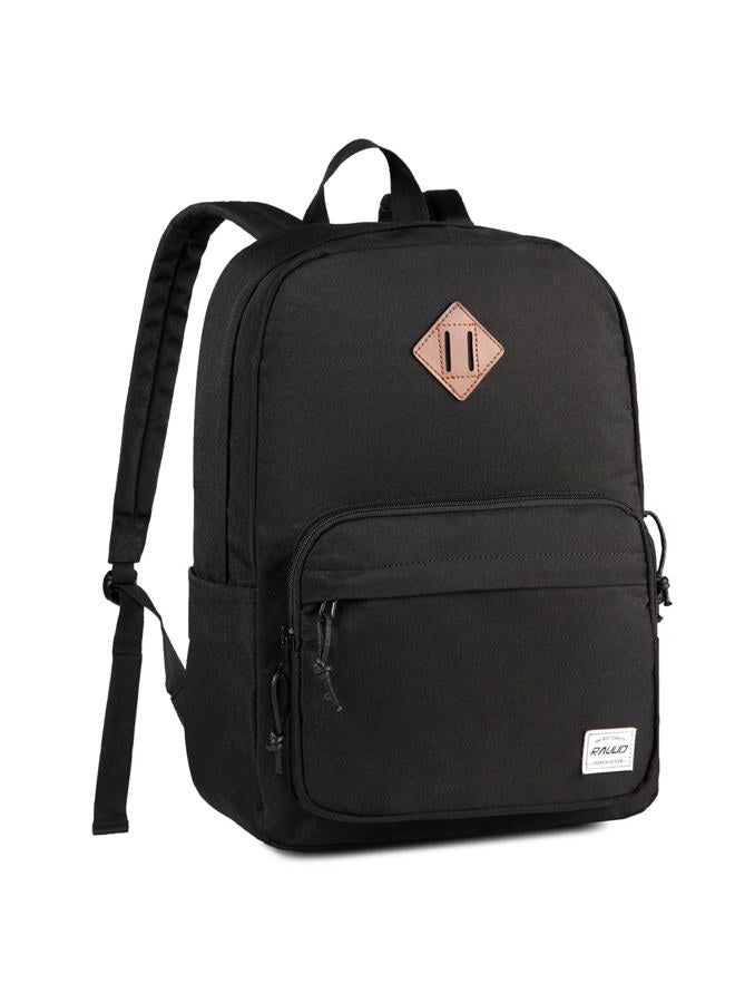 RAVUO School Backpack, Lightweight Classic Bookbag Casual Daypack for Men Women, Black, Daypack Backpacks - Image 1