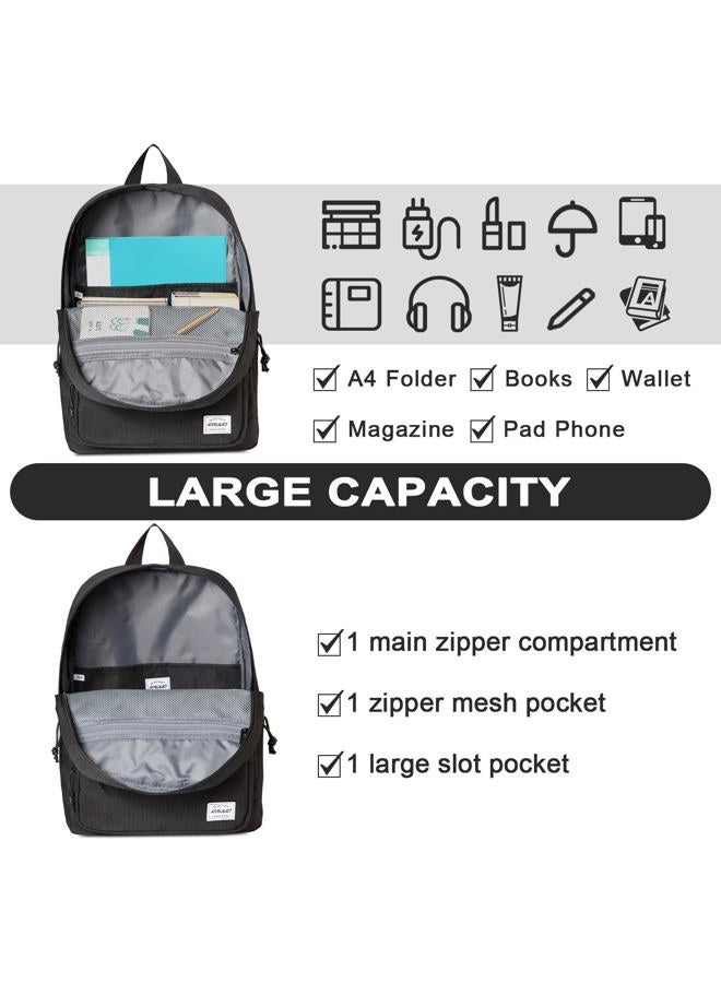RAVUO School Backpack, Lightweight Classic Bookbag Casual Daypack for Men Women, Black, Daypack Backpacks - Image 5