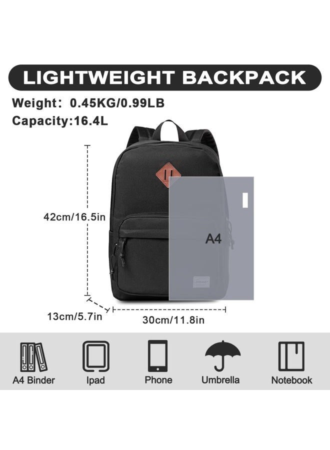 RAVUO School Backpack, Lightweight Classic Bookbag Casual Daypack for Men Women, Black, Daypack Backpacks - Image 2