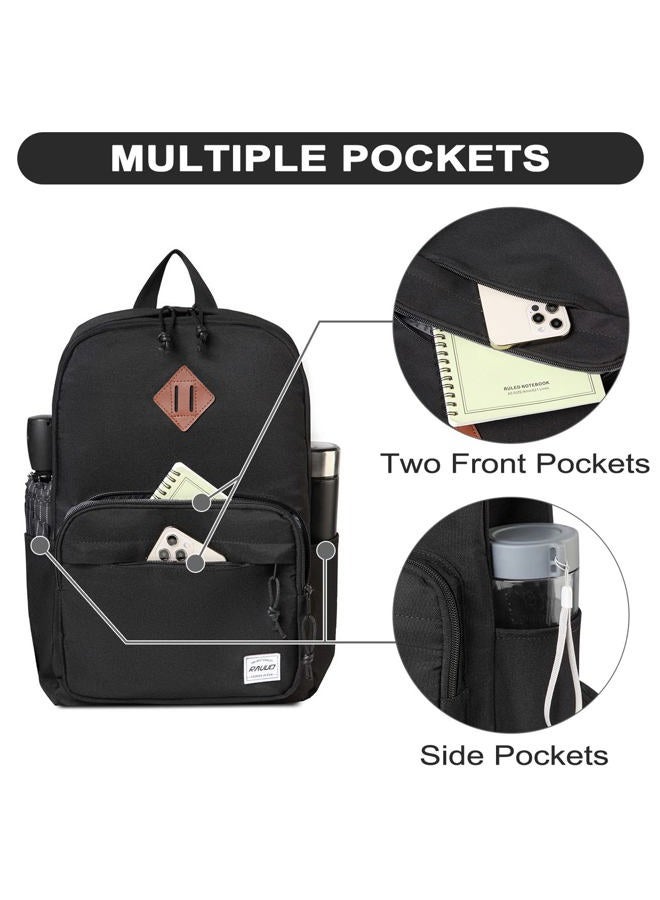 RAVUO School Backpack, Lightweight Classic Bookbag Casual Daypack for Men Women, Black, Daypack Backpacks - Image 4