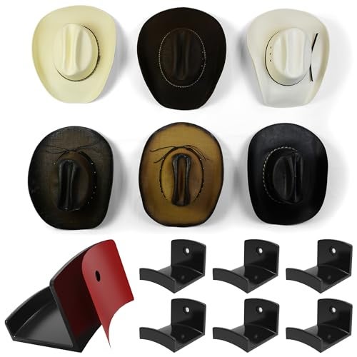 Modern JP Adhesive Hat Hooks for Wall (6-Pack) - Cowboy Hat Rack, Wide Brim Hat Organizer, Strong Hold Hat Hangers for Wall - Black - Image 1