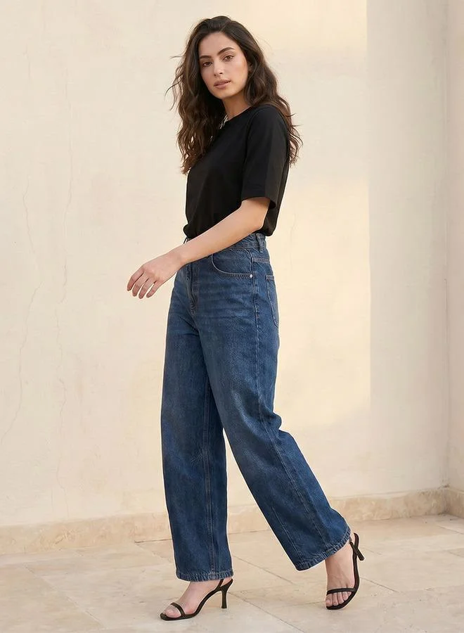 Splash FAV BLUE Denim Barrel Fit Darted Jeans Cotton for Women | Best Price UAE