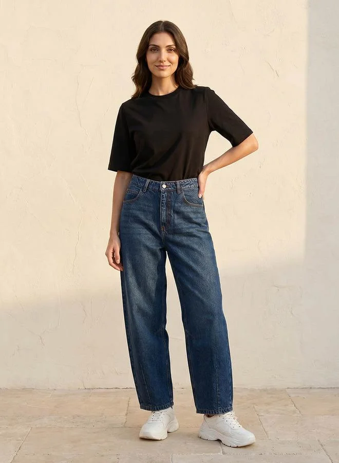 Splash FAV BLUE Denim Barrel Fit Darted Jeans Cotton for Women | Best Price UAE